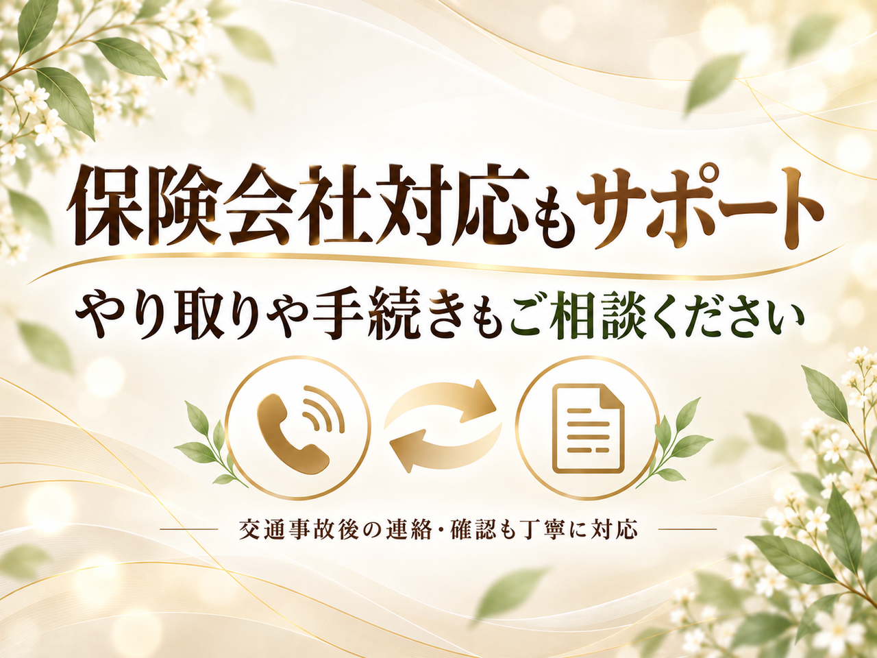 交通事故後の保険会社とのやり取りや手続きをサポートする案内画像